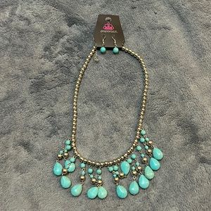 Cute silver and turquoise necklace and earrings set